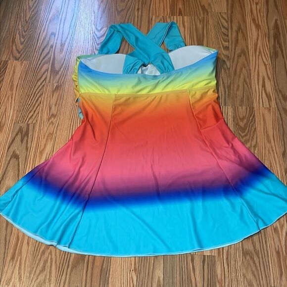 Tie Dyed Rainbow Swim Dress, 2 piece Swimdress, shorts, XL - Picture 4 of 8
